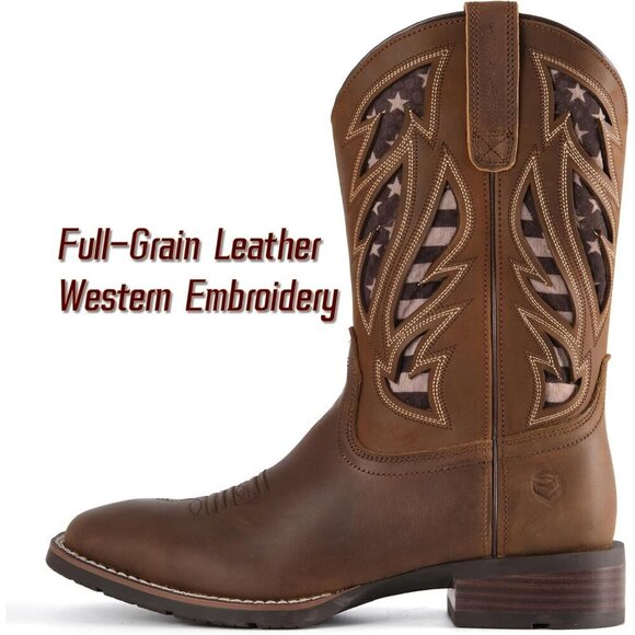 Men’s Brown Flag Square Toe Full Grain Leather Oil And Slip Resistant Flag Boots
